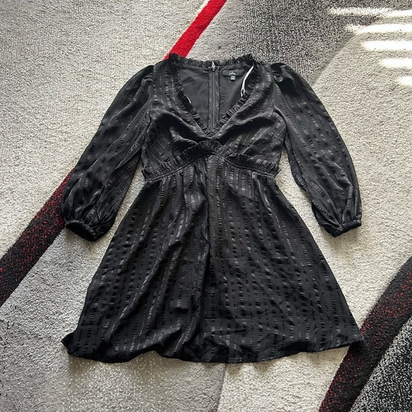 Lulu’s Black Forever In My Heart Striped Balloon Sleeve Mini Dress - Picture 2 of 4